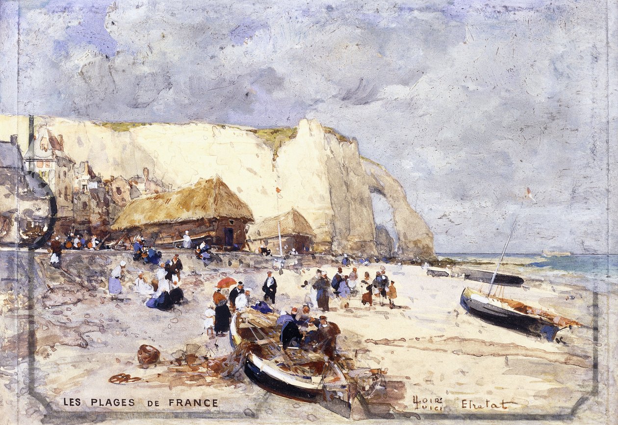 Stranden ved Etretat, av Luigi Loir