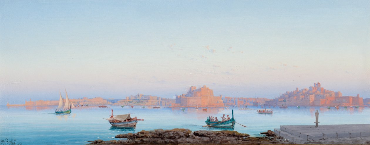 Grand Harbour, Malta, fra Valletta, 1911 av Luigi Maria Galea
