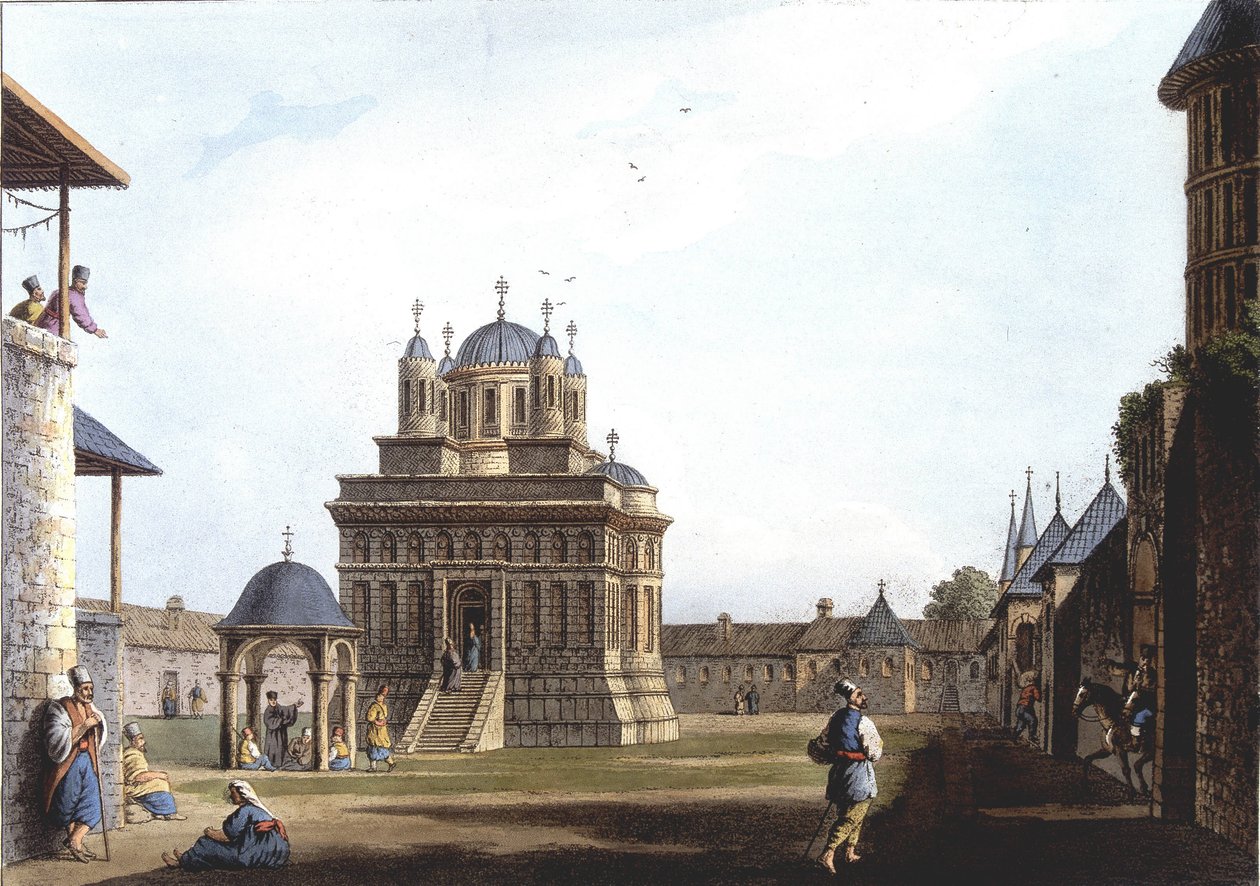 Mariakirken og klosteret, Tyrkia. i "" Utsikt i de osmanske dominansene, i Europa, i Asia og noen av middelhavsøyene"" fra de originale tegningene tatt av Luigi Mayer, London av Luigi Mayer