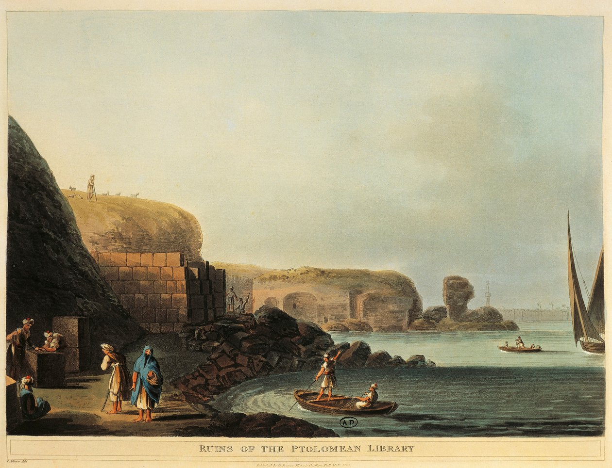 Egypt, Alexandria, ruinene av Ptolemaios bibliotek av Luigi Mayer av Luigi Mayer