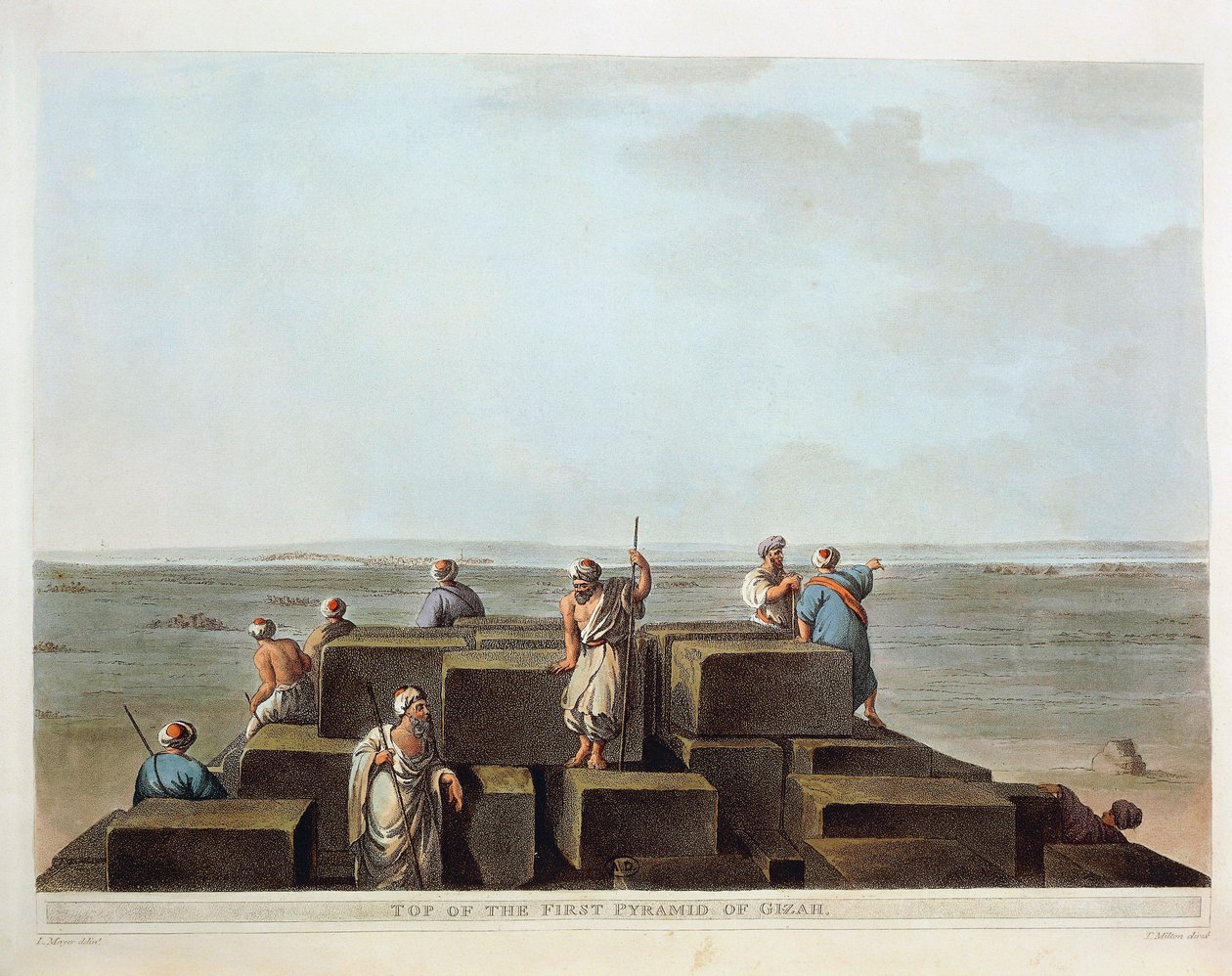 Egypt, toppen av den første pyramiden i Giza, gravering fra "Views" av Luigi Mayer av Luigi Mayer