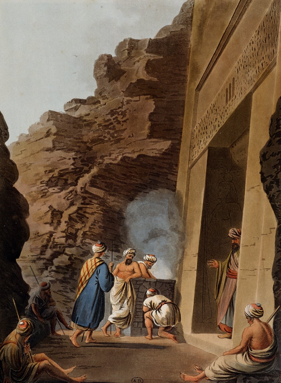 Inngang til gravkammer ved Sphinx of Giza, gravering, av Luigi Mayer (1755-ca 1803), fra utsikt i Egypt, Palestina og andre deler av det osmanske riket av Luigi Mayer