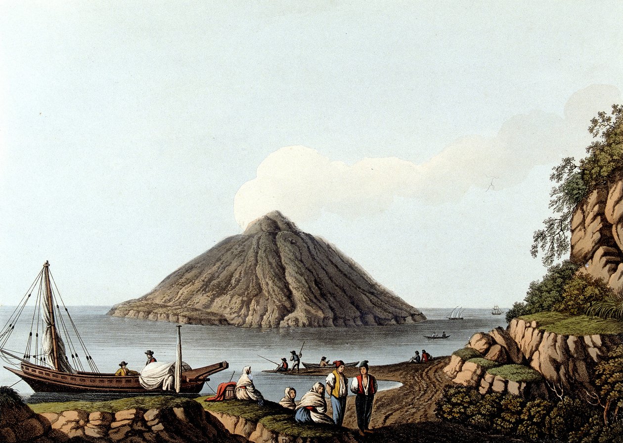 Øya Stromboli - i "" Utsikt i de osmanske dominansene, i Europa, i Asia og noen av øyene i Middelhavet", av Luigi Mayer, London av Luigi Mayer