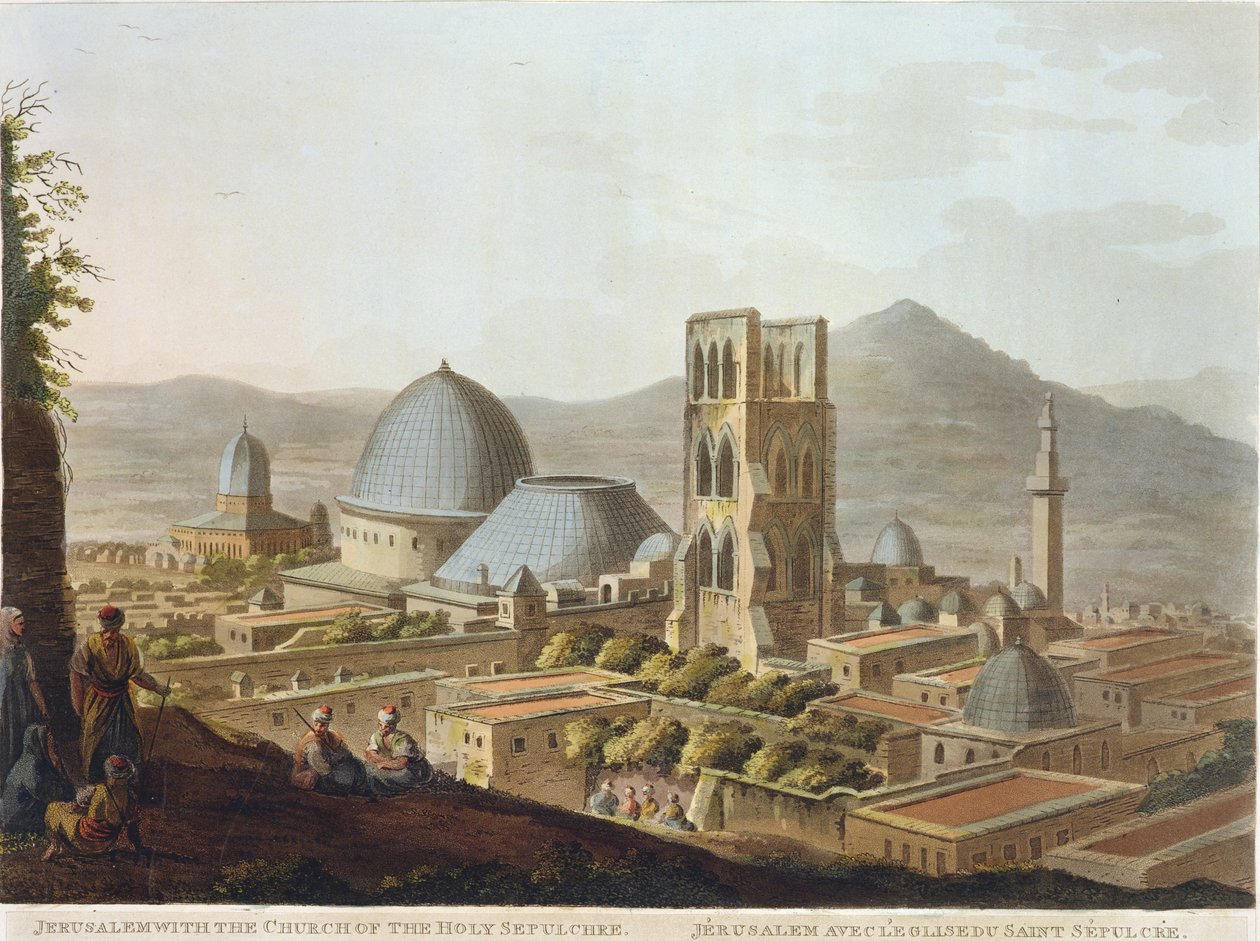 Jerusalem med Den hellige gravs kirke, plate 3 fra "Views in Palestine", pub. av Robert Bowyer (1758-1834) 1803 (akvatint) av Luigi Mayer