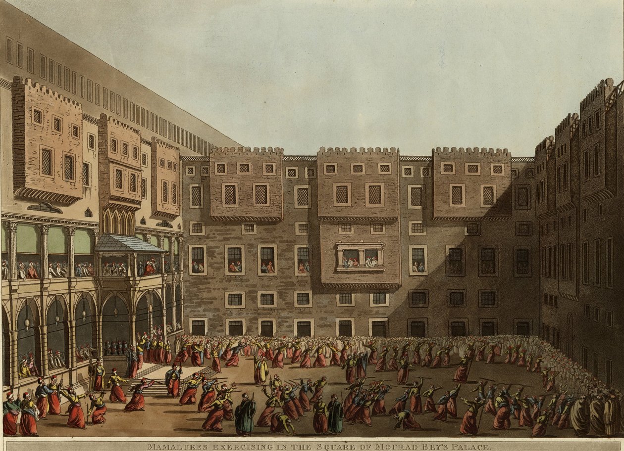 Mamelukker som trener på torget til Murad Beys-palasset, 1802 av Luigi Mayer