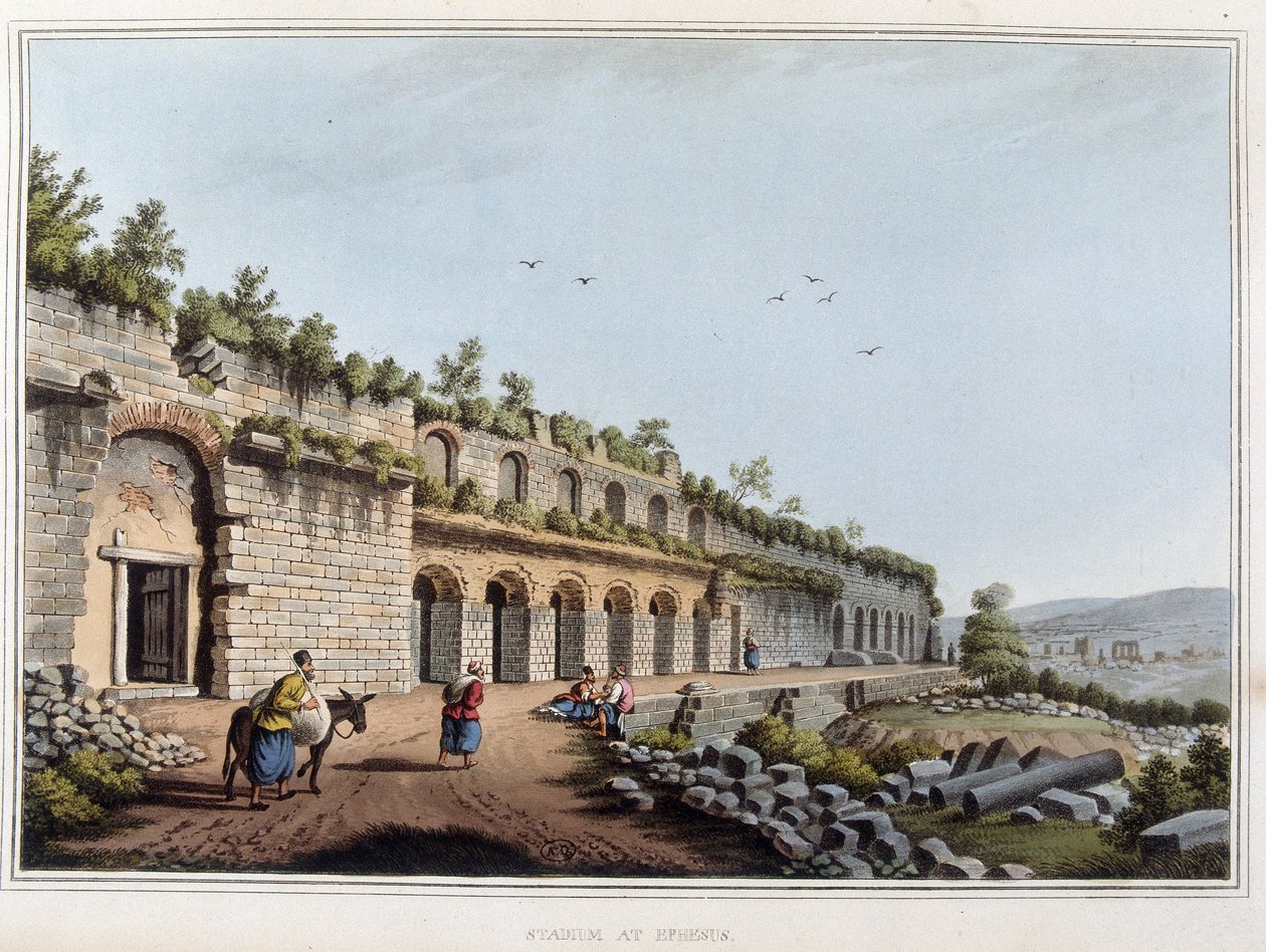 Stadion i Ruin, en tidligere antikkens by i Hellas i Efesa, i dag i Tyrkia. i "" Utsikter i de osmanske dominansene, i Europa, i Asia og noen av middelhavsøyene fra de originale tegningene tatt av Luigi Mayer, London av Luigi Mayer