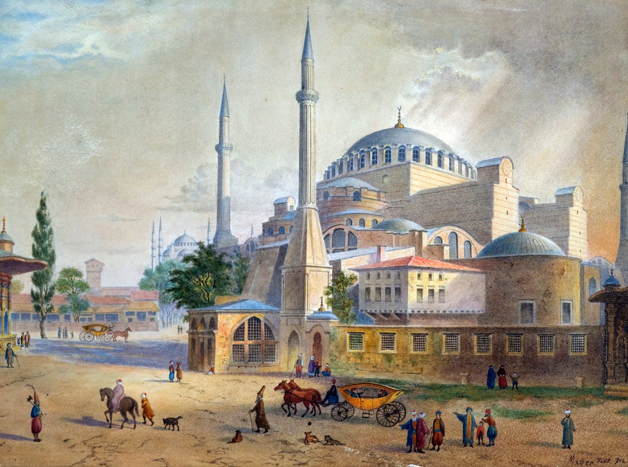 Hagia Sophia i Konstantinopel par Mayer, Luigi (1755-1803). Akvarell på papir, størrelse: 26,5x36 av Luigi Mayer