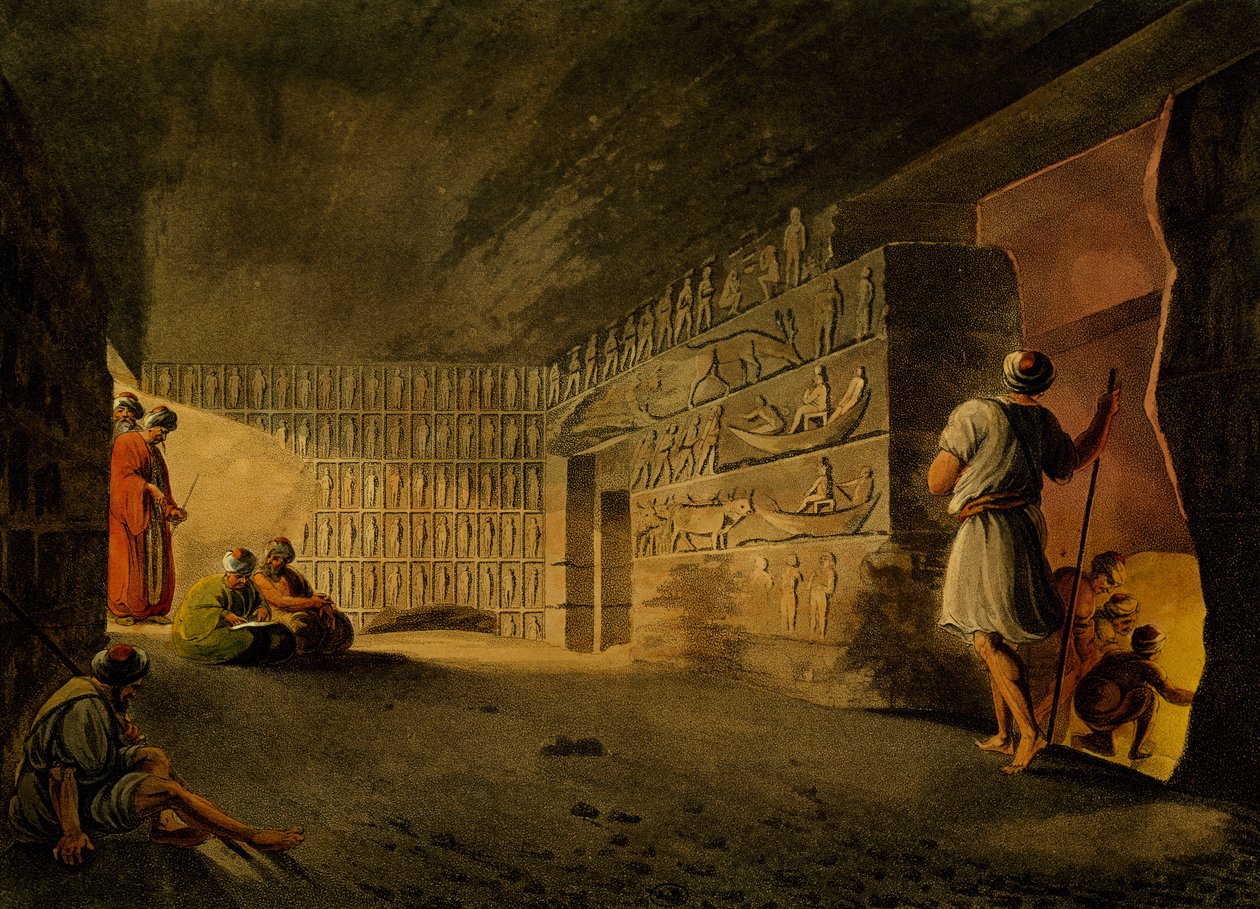 Underjordisk kammer i Pyramid of Giza, gravering, av Luigi Mayer (1755-ca 1803), fra utsikter i Egypt, Palestina og andre deler av det osmanske riket av Luigi Mayer