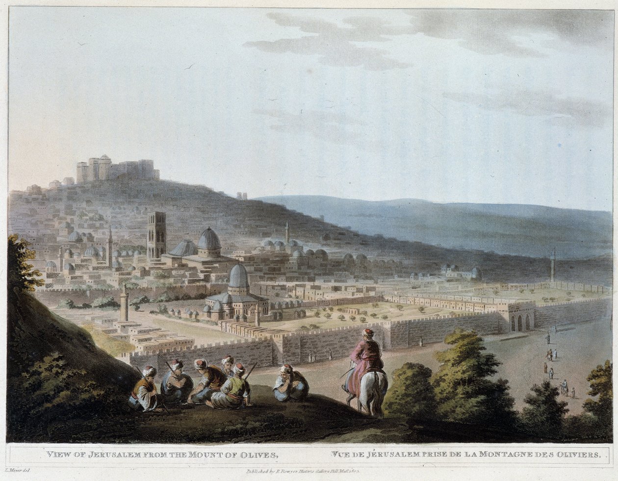 Utsikt over Jerusalem tatt fra Oljeberget - gravering av Luigi Mayer