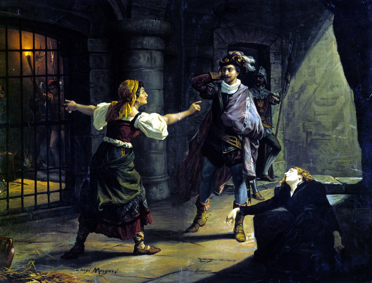 Le Fere (Il Trovatore) av Giuseppe Verdi (1813-1901). kromolitografi av Luigi Morgari av Luigi Morgari