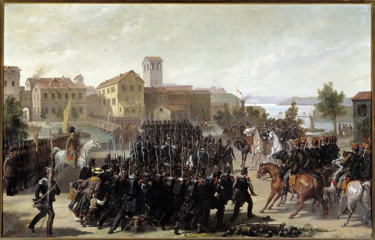 Erobringen av byen Peschiera del Garda av piemonteserne, 30. mai 1848 (olje på lerret av Luigi Morgari