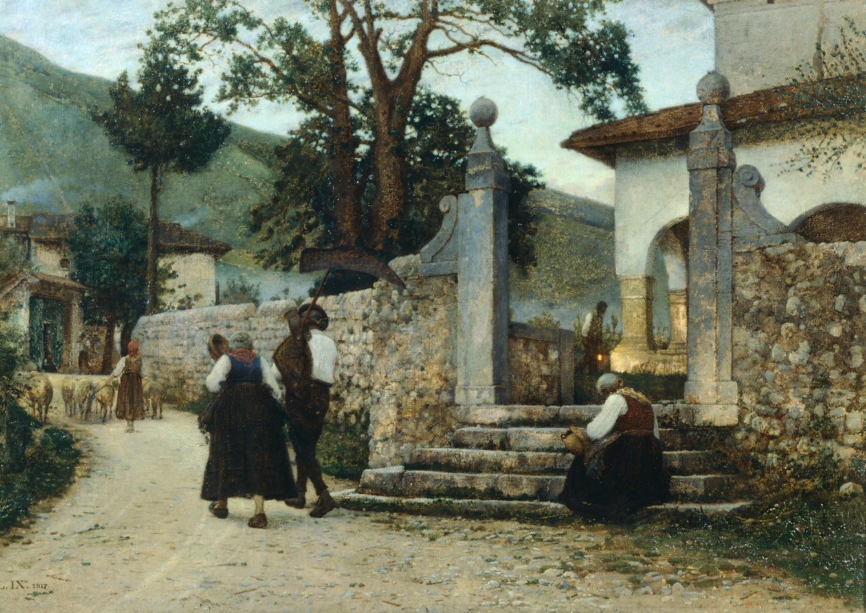 Mot kveld i Coltura, av Luigi Nono (1850-1918), olje på lerret, 47,5 cm x67. av Luigi Nono