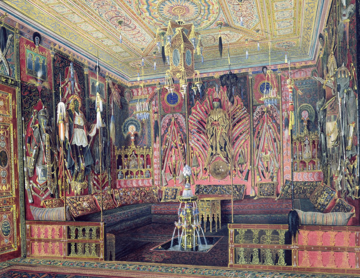 Arabian Hall i Catherine Palace i Tsarskoye Selo, ca. 1850 (wc og hvit farge på papir) av Luigi Premazzi