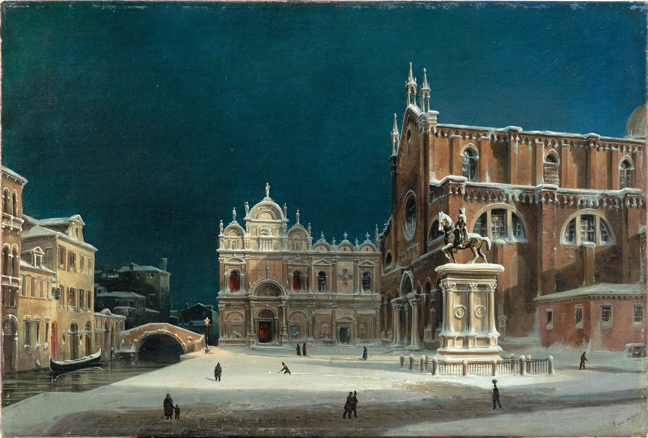 En nattlig utsikt over Campo dei Santi Giovanni e Paolo, 1850. av Luigi Querena