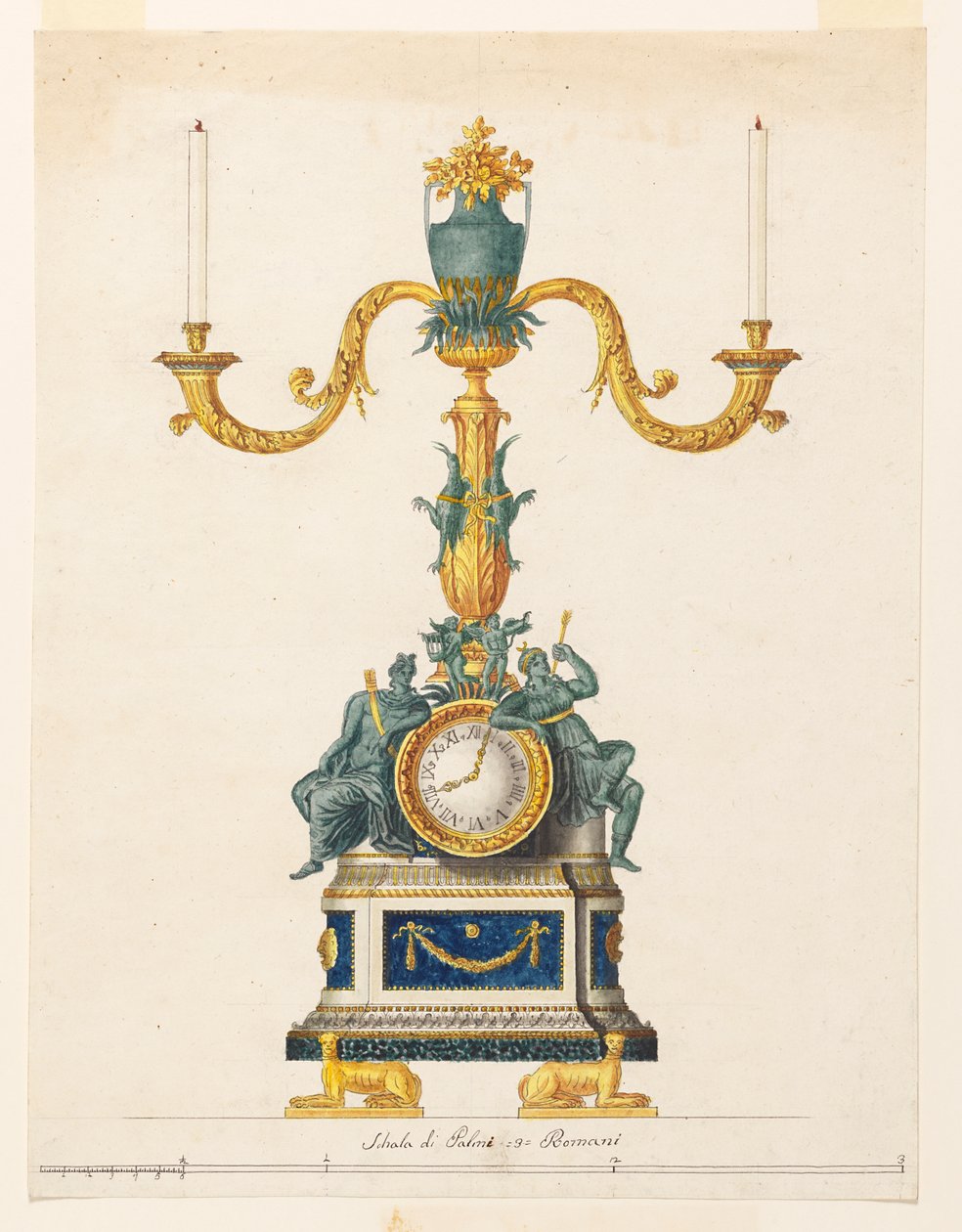 Design for en lysestake med klokke av Luigi Righetti