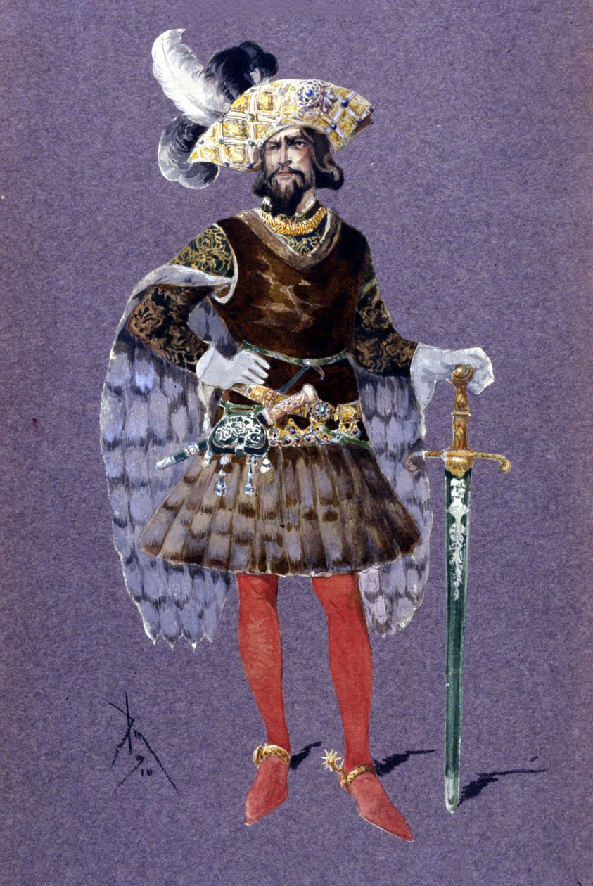 Blått skjegg. tegning av Luigi Sapelli Caramba (1865-1936) fra 1910 for operaen Ariane og blått skjegg av Paul Dukas av Luigi Sapelli Caramba