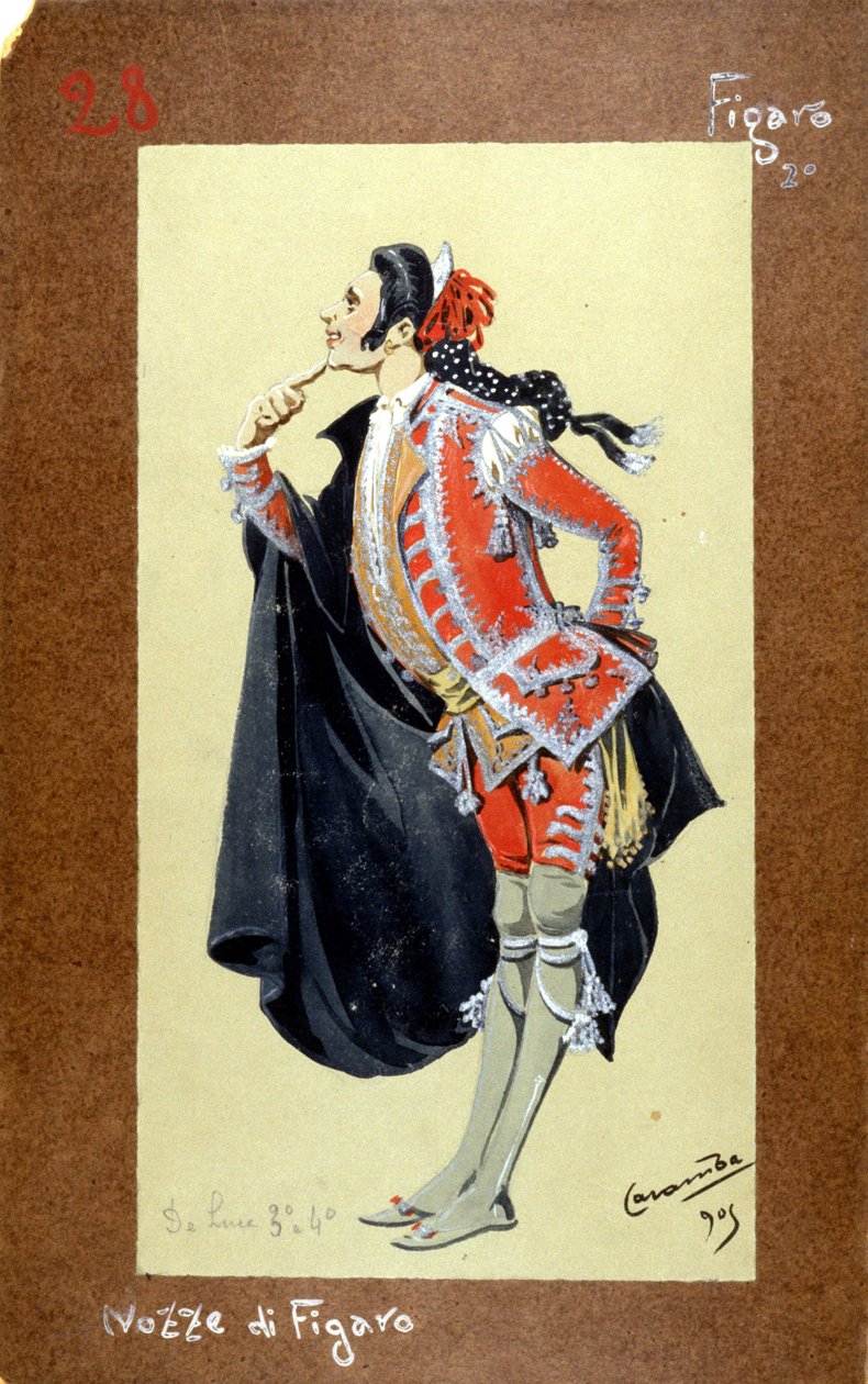 Representasjon av figuren til Figaro, "The Wedding of Figaro" av Wolfgang Amadeus Mozart fra 1786. Kostyme av Luigi Sapelli Caramba (1865-1936) av Luigi Sapelli Caramba