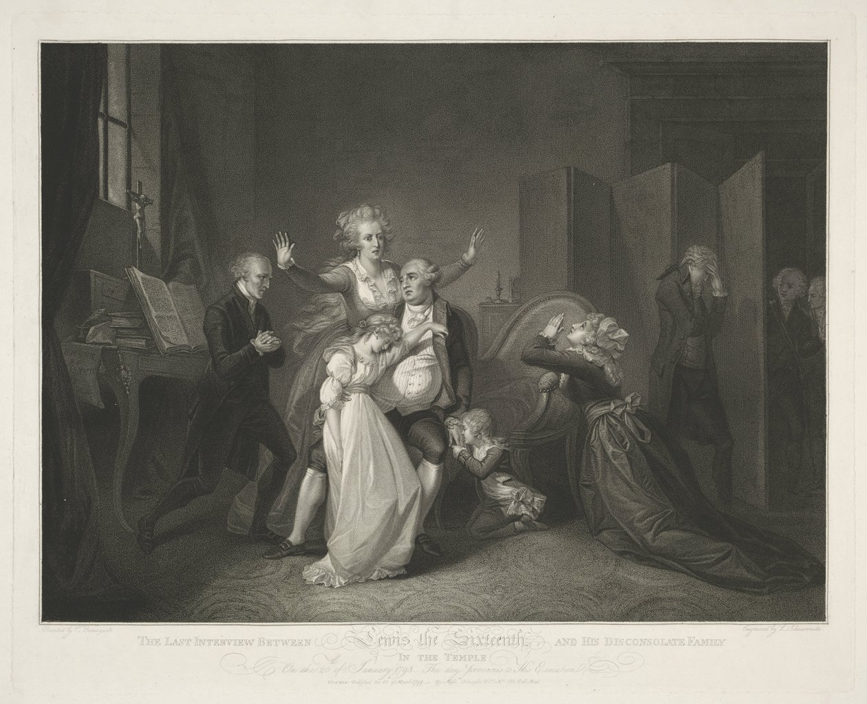 Siste sammenkomst av Louis XVI og hans familie av Luigi Schiavonetti