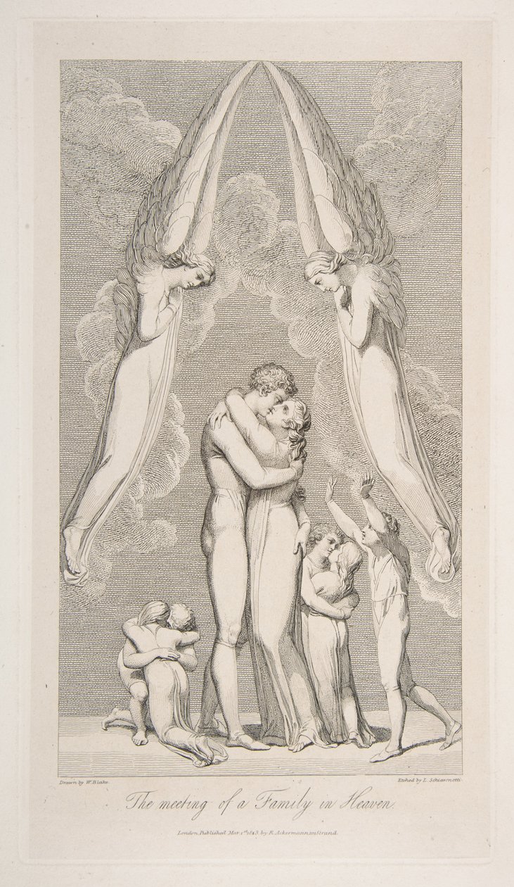 The Meeting of a Family in Heaven, fra The Grave, et dikt av Robert Blair, 1. mars 1813. av Luigi Schiavonetti
