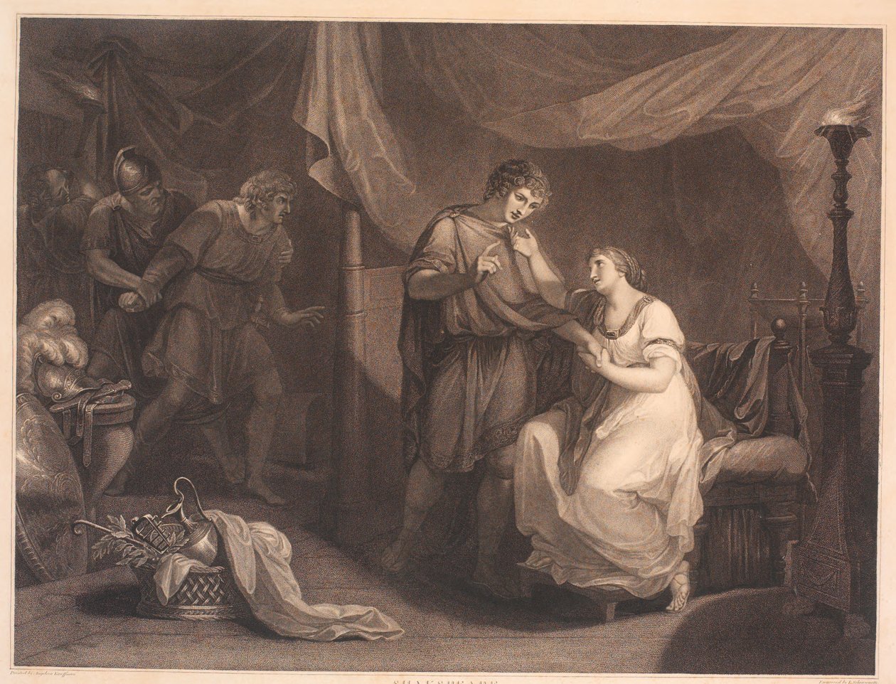 Troilus overrasker Cressida og Diomedes. Fra William Shakespeares "Troilus og Cresida", 5 akt, 2 scene av Luigi Schiavonetti