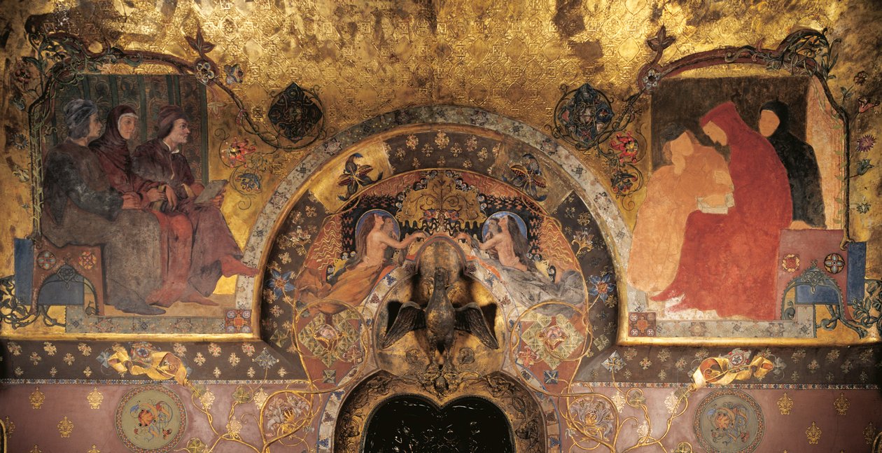 Detalj fra veggdekorasjon av Dante Study av Luigi Scrosati
