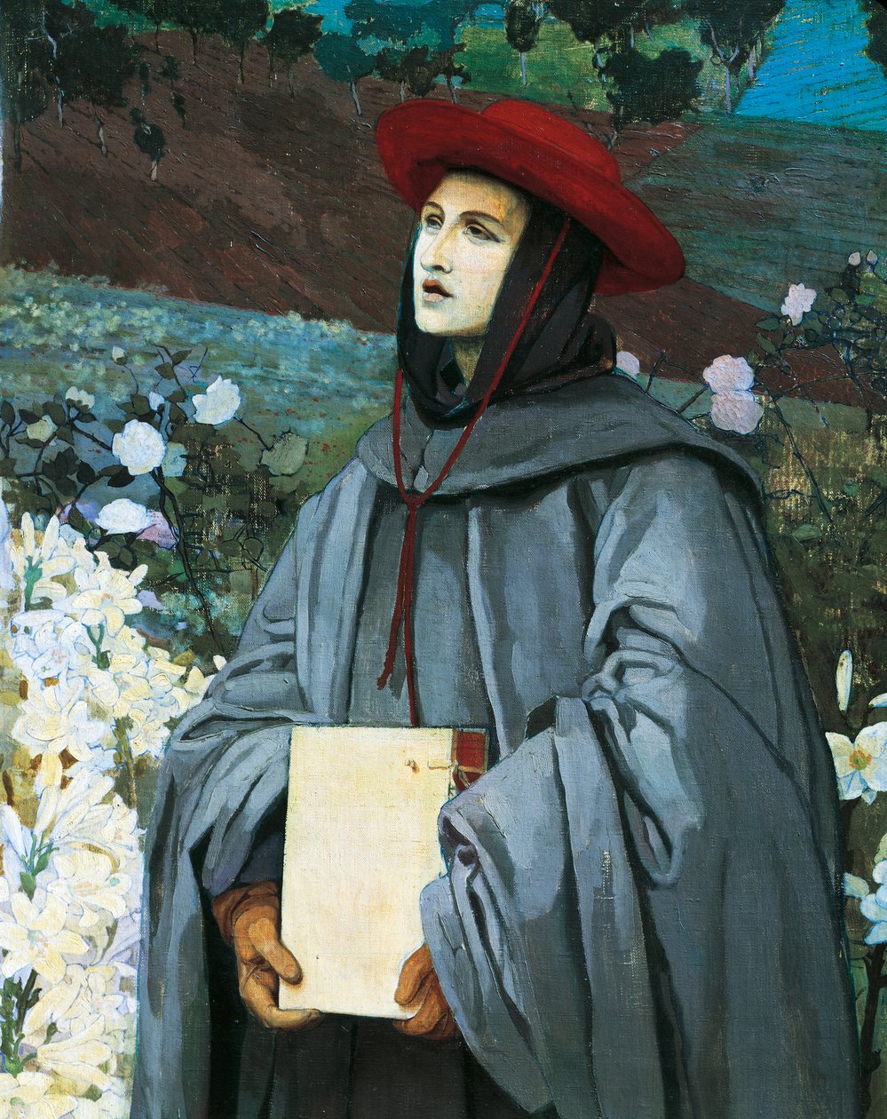 St Bonaventura, detalj fra Jomfruens åpenbaring til St. Frans av Assisi og Bonaventure, av Luigi Serra (1846-1888). av Luigi Serra