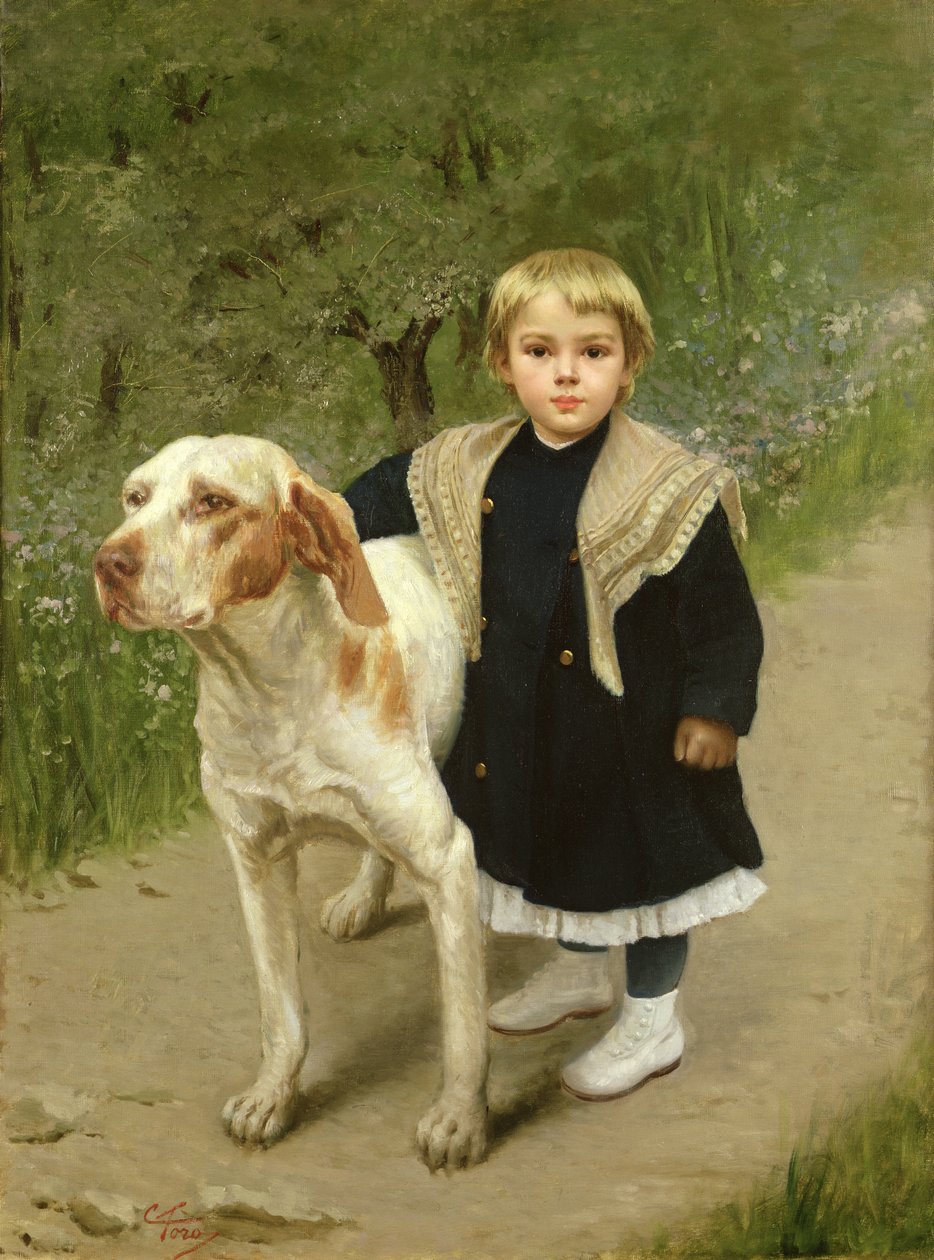 Ungt barn og en stor hund av Luigi Toro
