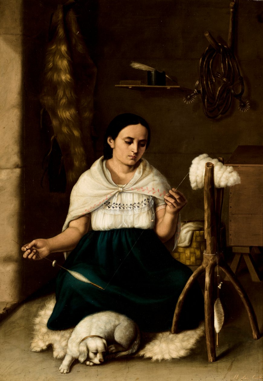 Kvinne som spinner (Hilandera), 1859 av Luis Cadena