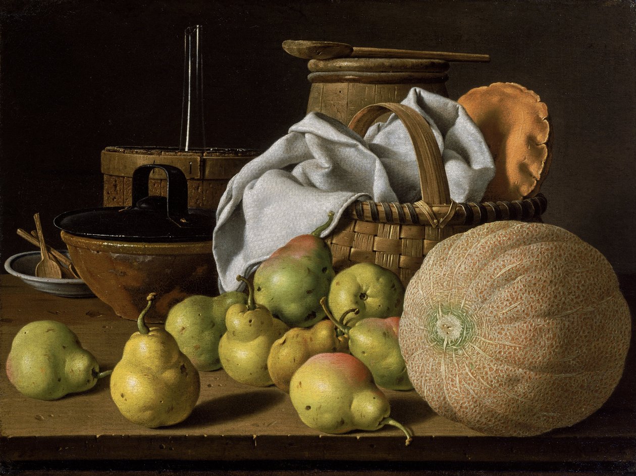 Stilleben med melon og pærer av Luis Egidio Melendez