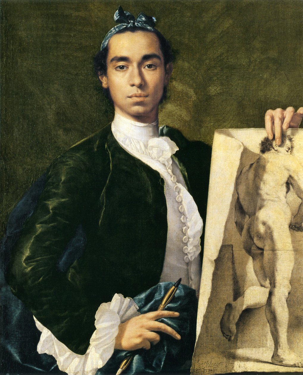 Portrett av kunstneren som holder et akademi av Luis Egidio Melendez