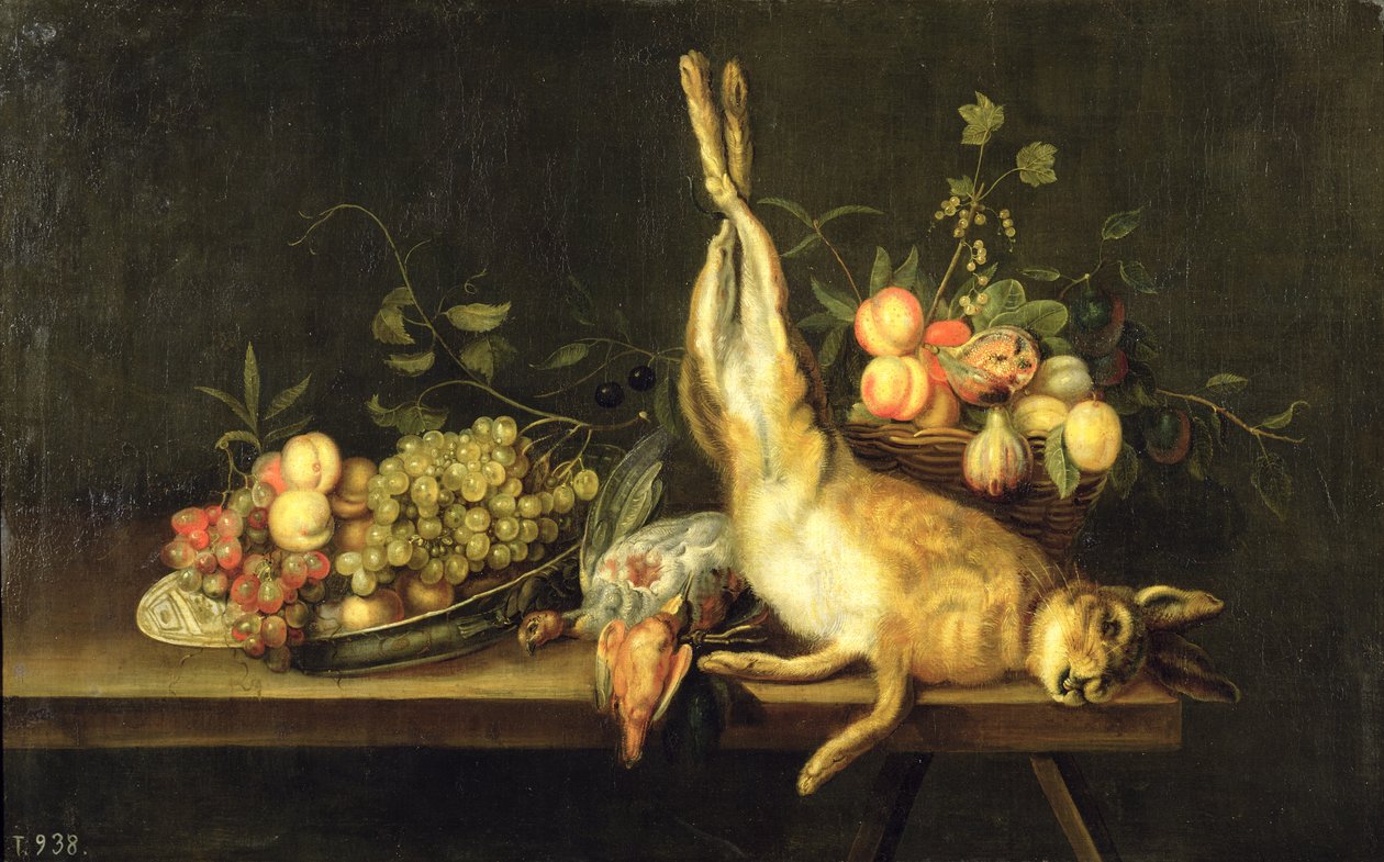Stilleben med vilt og frukt av Luis Menendez or Melendez