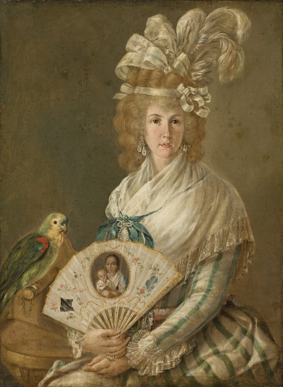 Portrett av en dame med en papegøye, ca. 1785-90 olje på lerret av Luis Paret y Alcazar