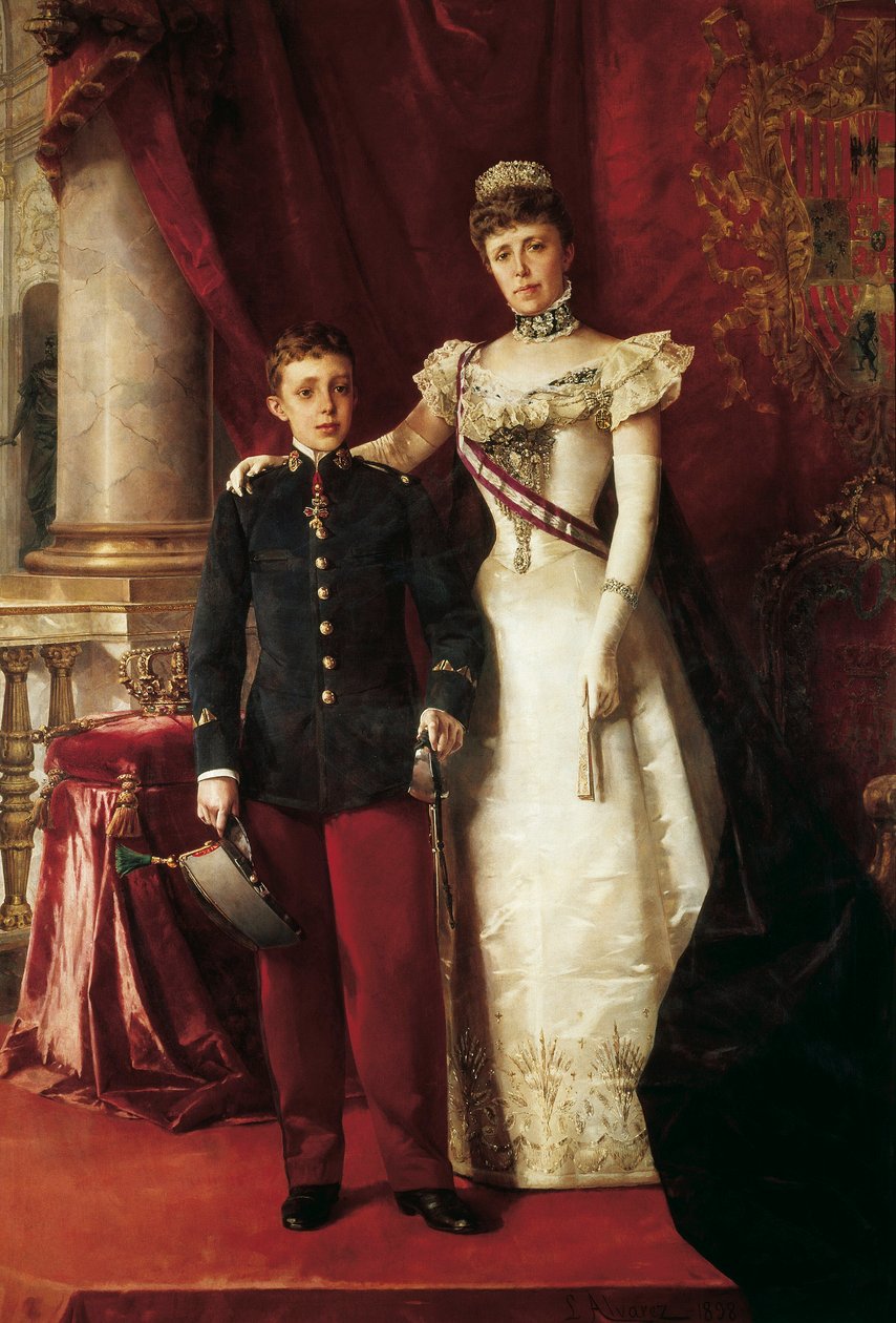 Portrett av Alfonso XIII (1886-1941) og Maria Cristina de Teschen, kjent som Maria Cristina av Habsburg (1858-1929), erkehertuginne av Østerrike av Luis Alvarez Catalá