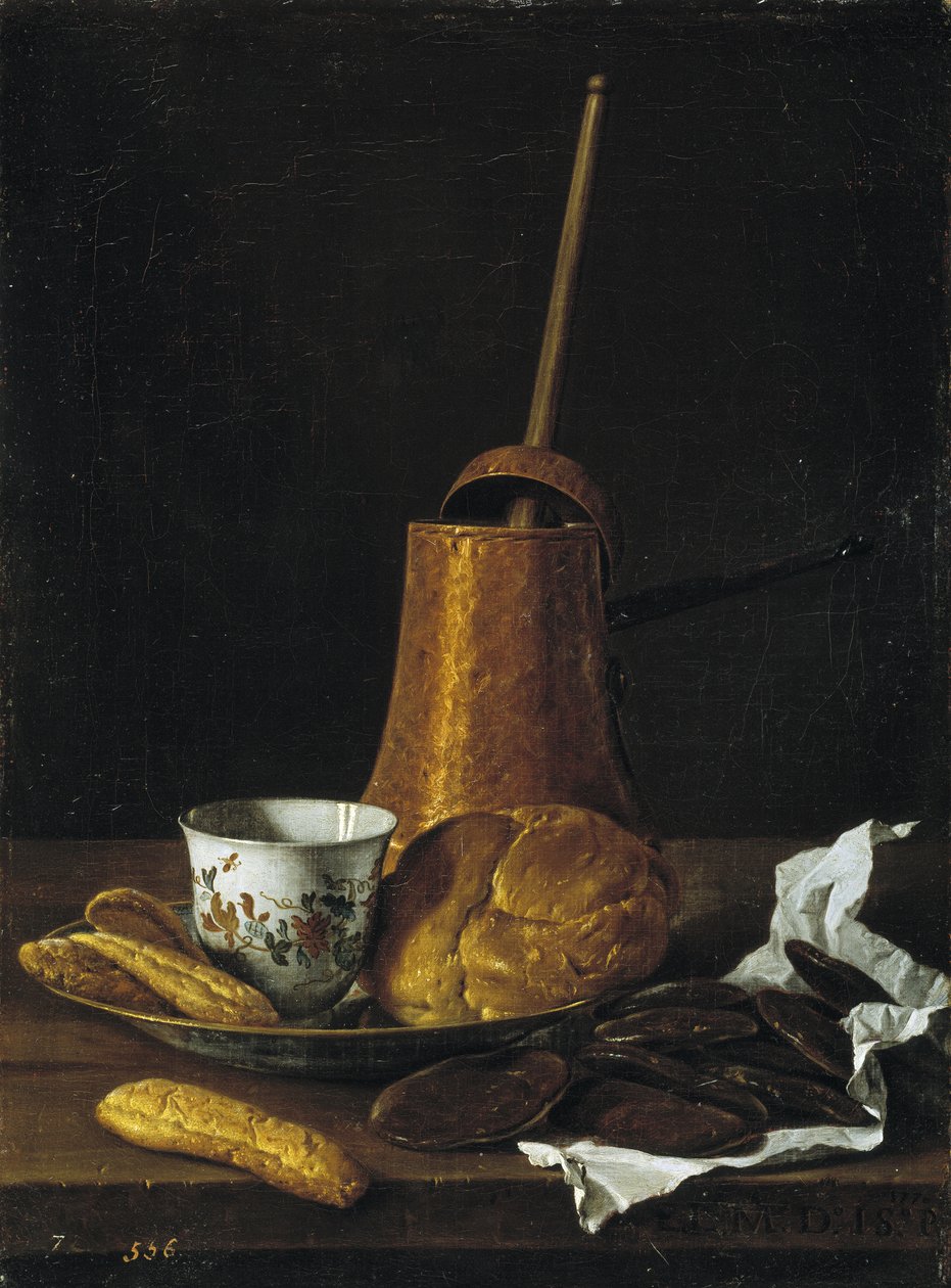 Stilleben med sjokolade og bakverk, 1770 av Luis Egidio Melendez