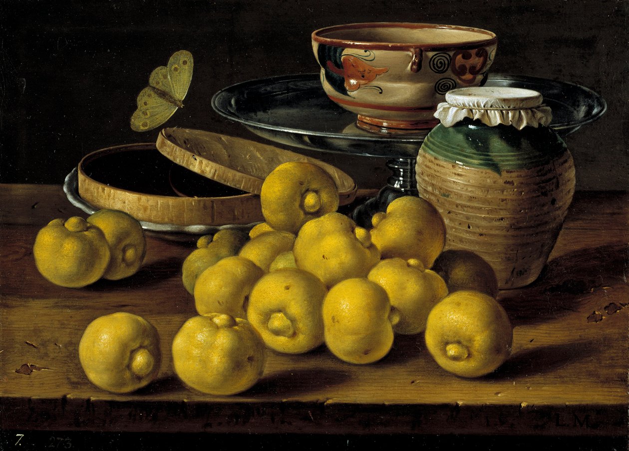 Stilleben med lime, syltetøygryte og sommerfugl par Melendez, Luis Egidio (1716-1780), andre halvdel av 1700-tallet. - Olje på lerret, 35x48 - Museo del Prado, Madrid av Luis Egidio Melendez