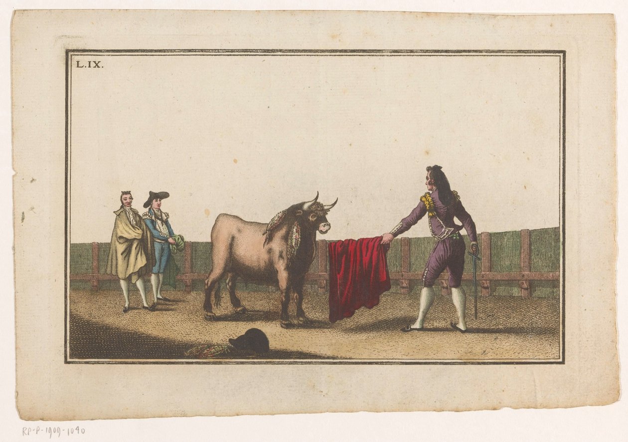 Matador utfordrer en okse Coleccion de las principales suertes de una corrida de toros (serietittel) Samling av de viktigste tyrefektingsmanøvrene (serietittel) av Luis Fernandez Noseret