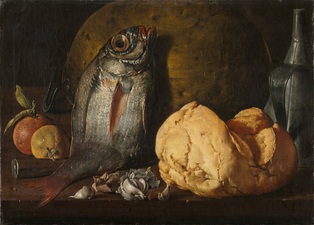 Stilleben med fisk, brød og vannkoker av Luis Meléndez