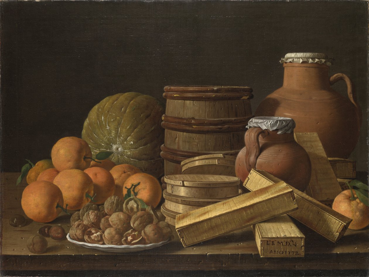 Stilleben med appelsiner og valnøtter, 1772 av Luis Egidio Melendez