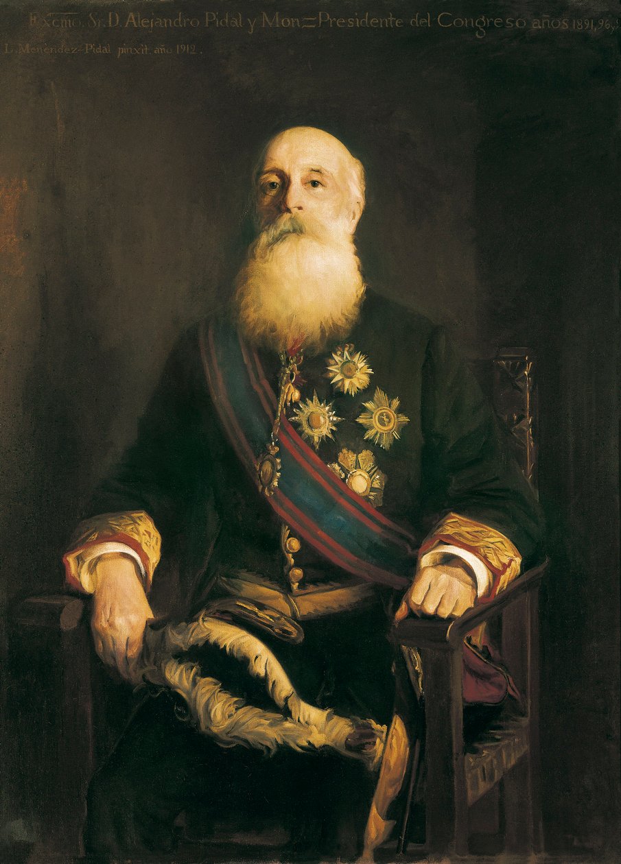 Portrett av Alejandro PIDAL Y MON (1846-1913) spansk politiker og medlem av den katolske unionsgruppen. Maleri av Luis Menendez Pidal (1861-1932) av Luis Menendez Pidal