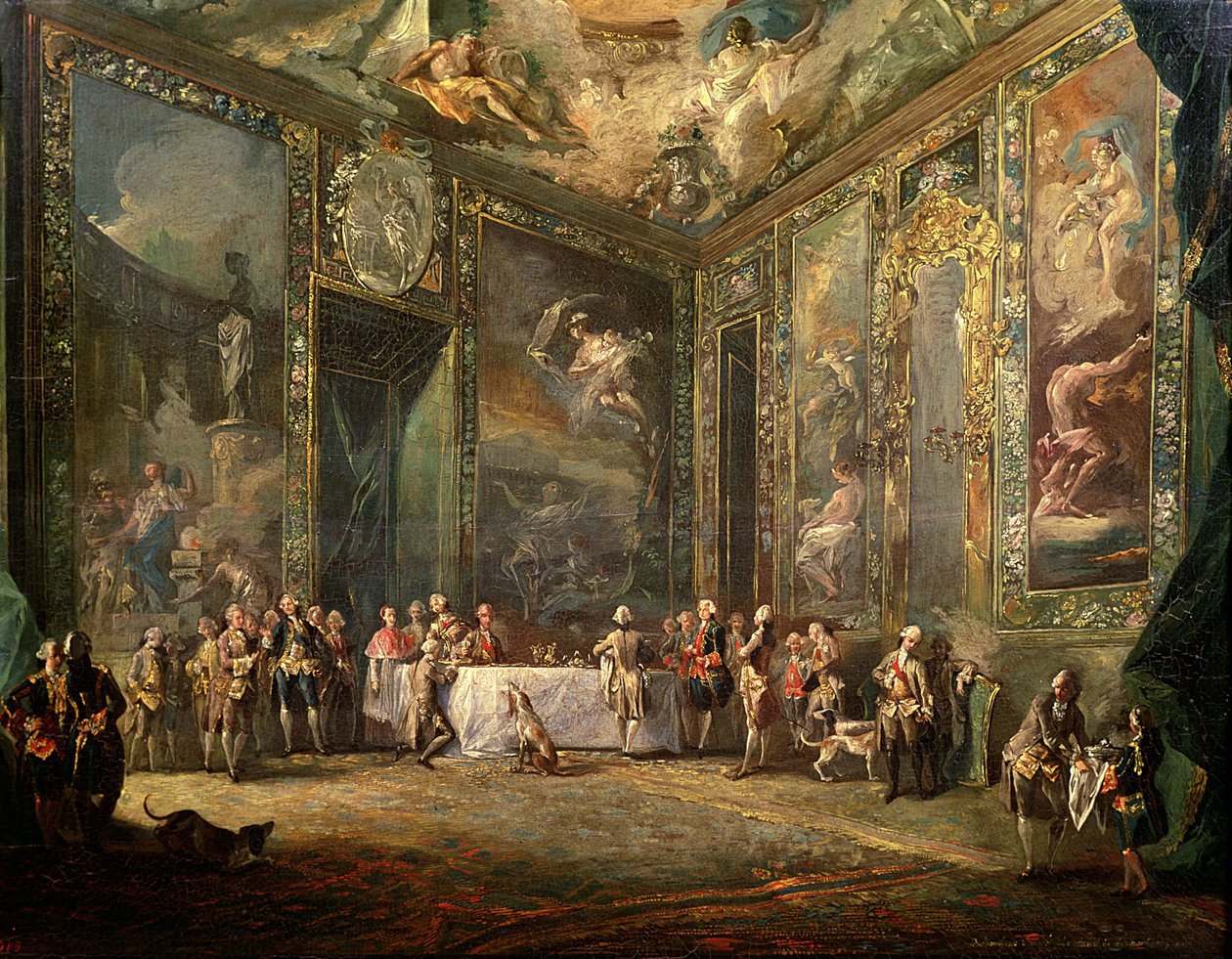 Charles III (1716-88) de Borbon, spiste lunsj for retten hans, ca. 1770 av Luis Paret y Alcazar