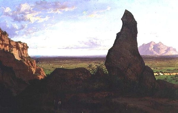 Landskap med en fremtredende stein (olje på lerret) av Luis Rigalt