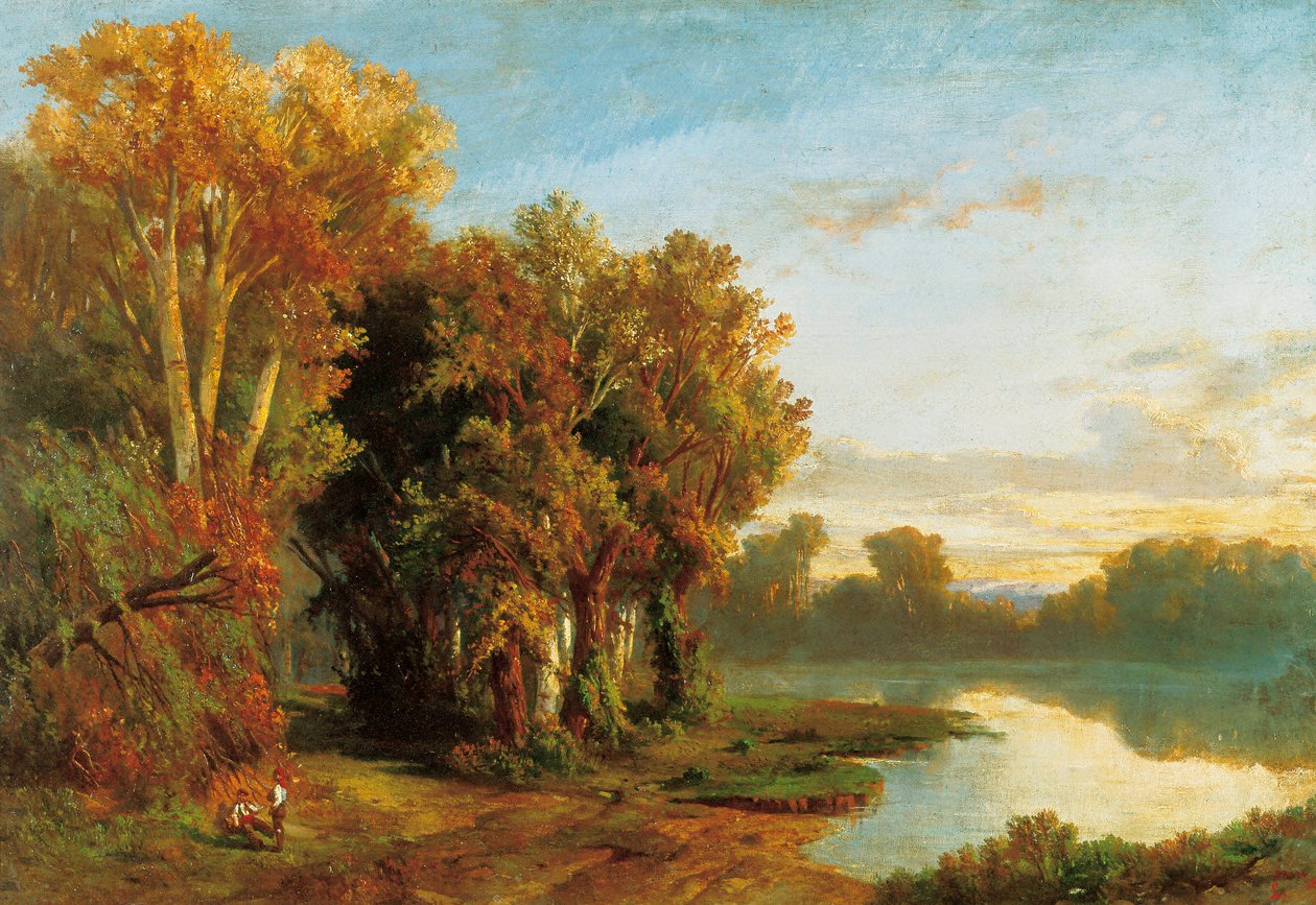 Landskap ved bredden av en elv. Maleri av Luis Rigalt (1814-1894). Olje på lerret. Catalonias nasjonale kunstmuseum, Barcelona. av Luis Rigalt y Farriols