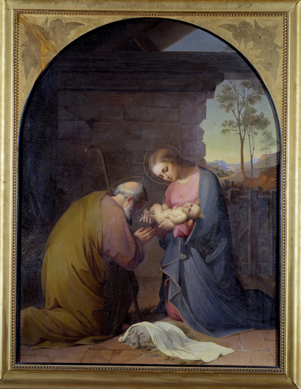 Tilbedelse av Jesus (Jesus og Maria som tilber Jesus) Maleri av Luisa Mussini Piaggio (1830-1865) Dim 109x81 cm Genes, Galleria d