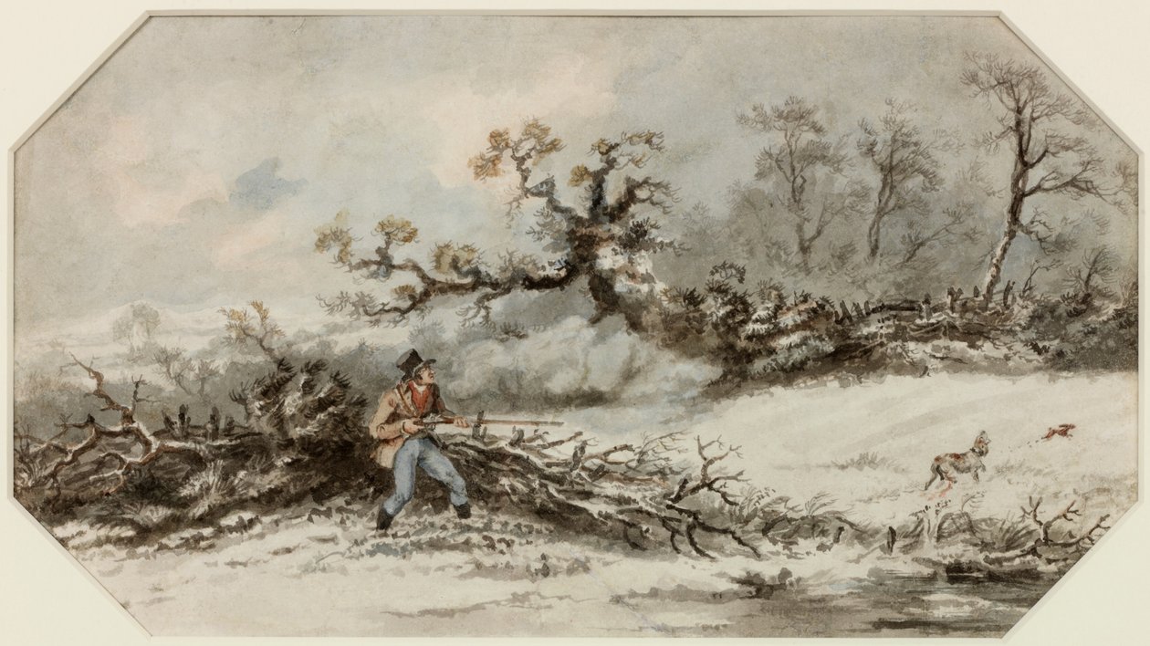 Sportsman with Gun and Dog (akvarell på papir (hjørner kuttet)) av Luke Clennell