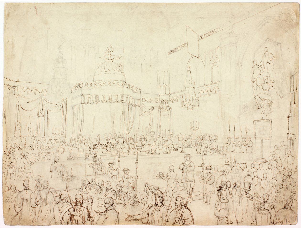 Studie for de allierte suverene bankett i The Guildhall, London (blekk) av Luke Clennell