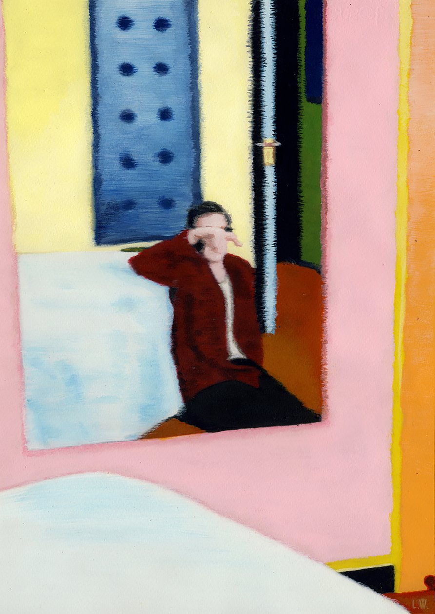 Fredagens perle, Raise Your Hem, ca. 2013 (akrylmaling på papir) av Luke Waller