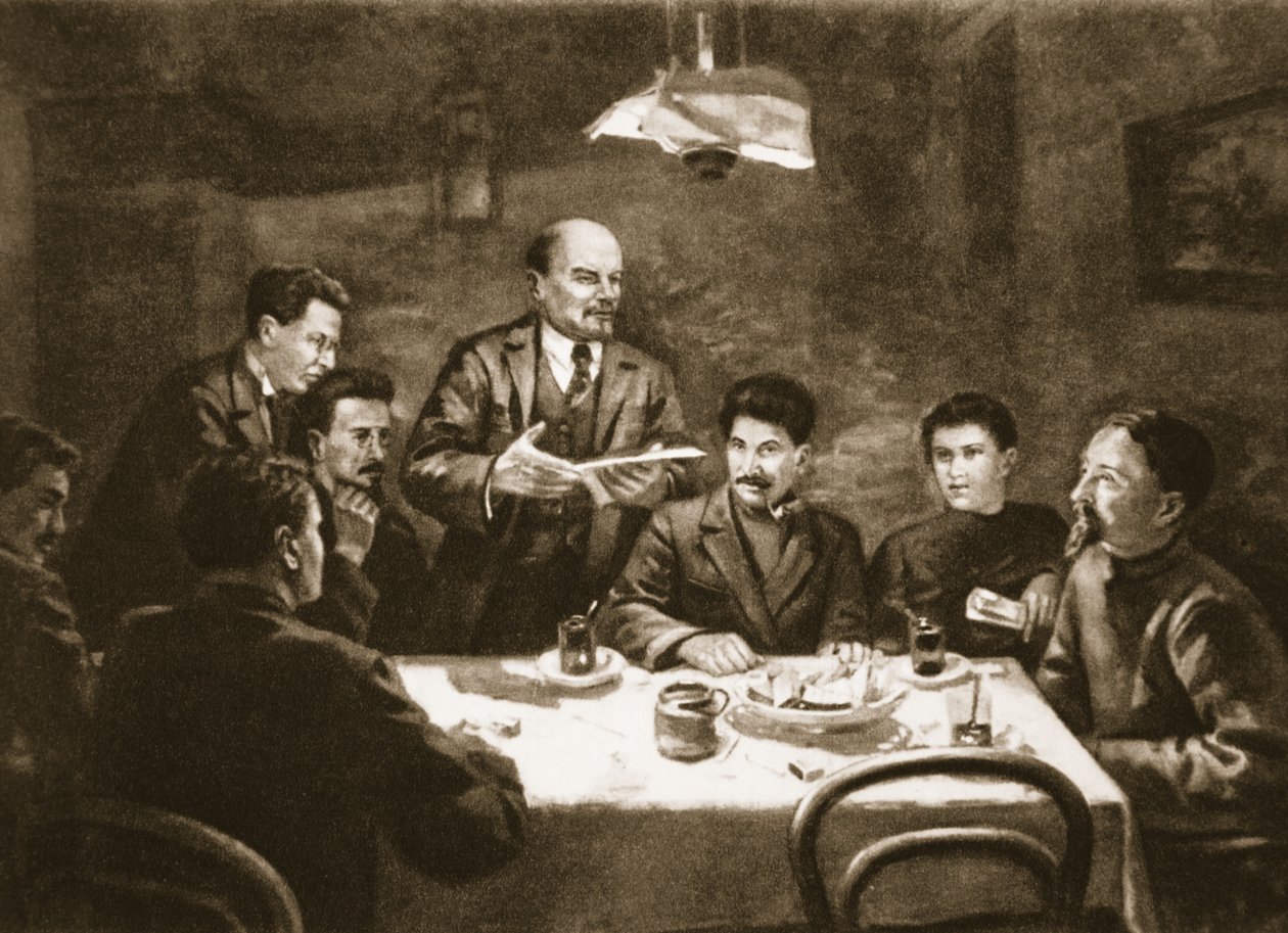 Møte i sentralkomiteen til bolsjevikpartiet, 23. oktober 1917 (litho) av Lupov (attr. to)