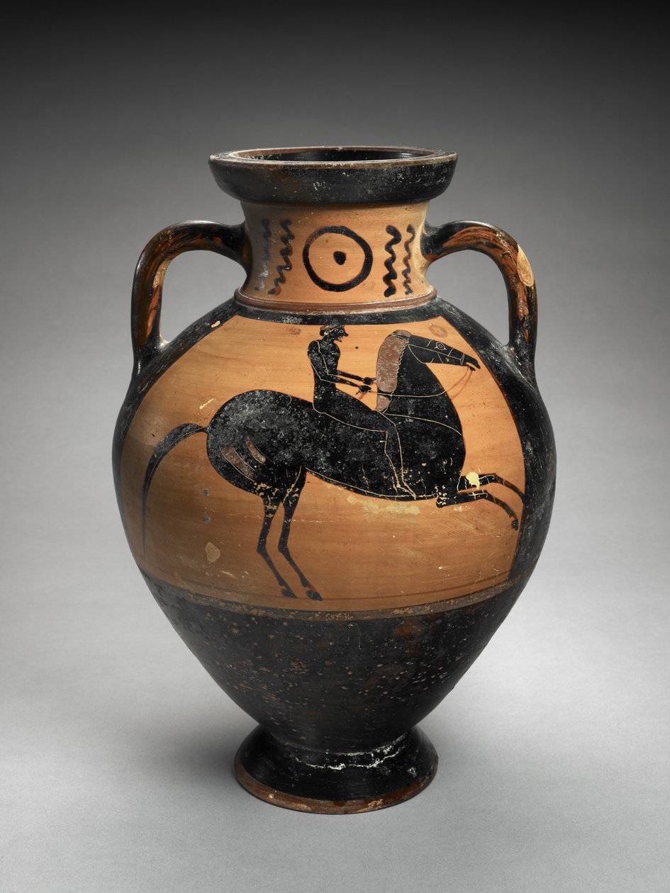 Amfora med svart hals med to ryttere, 560–540 f.Kr. (terrakotta) av Lydos (manner of)