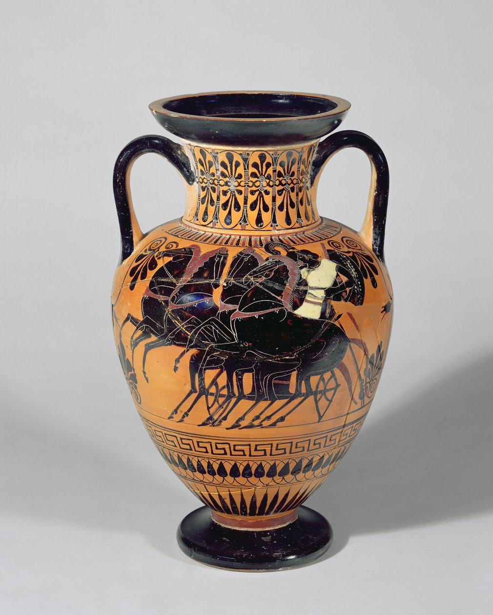 Attisk svartfigur Amfora som viser en vogn med hjul, 520–500 f.Kr. (leire) av Lysippos