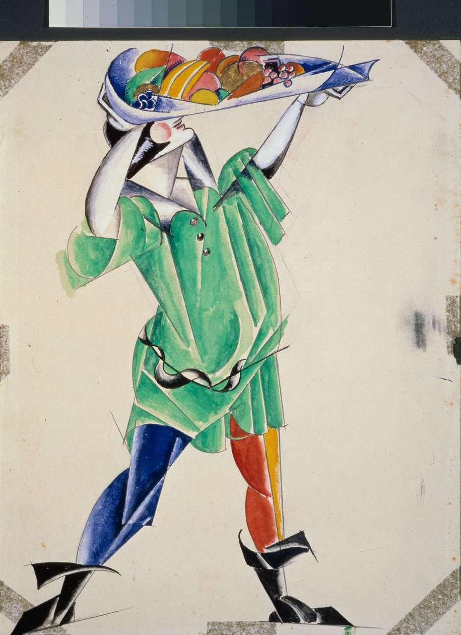 Forberedende kostyme til stykket "Romeo og Julie" av William Shakespeare (1564-1616). Verk av Lyubov (Lioubov) Sergeyevna Popova (1889-1924), gouache og blekk på papir av Lyubov Sergeevna Popova